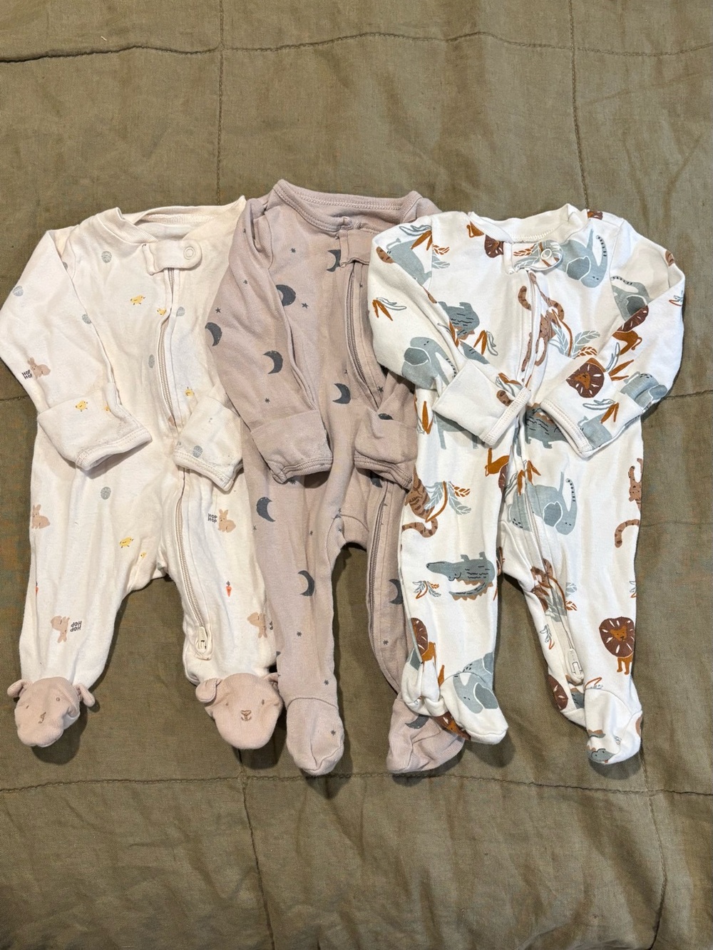 Baby Neutral Animal & Moon Print One-Piece Sleepers - 3 Pack